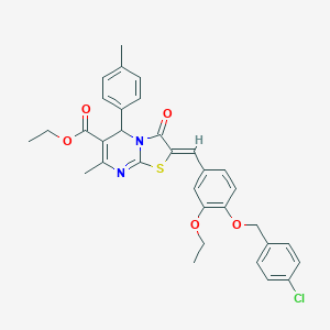 molecular formula C33H31ClN2O5S B461662 ethyl 2-{4-[(4-chlorobenzyl)oxy]-3-ethoxybenzylidene}-7-methyl-5-(4-methylphenyl)-3-oxo-2,3-dihydro-5H-[1,3]thiazolo[3,2-a]pyrimidine-6-carboxylate 