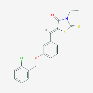 molecular formula C19H16ClNO2S2 B461666 5-{3-[(2-Chlorobenzyl)oxy]benzylidene}-3-ethyl-2-thioxo-1,3-thiazolidin-4-one 