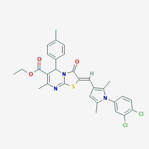 molecular formula C30H27Cl2N3O3S B461667 ethyl 2-{[1-(3,4-dichlorophenyl)-2,5-dimethyl-1H-pyrrol-3-yl]methylene}-7-methyl-5-(4-methylphenyl)-3-oxo-2,3-dihydro-5H-[1,3]thiazolo[3,2-a]pyrimidine-6-carboxylate 