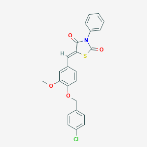 molecular formula C24H18ClNO4S B461668 5-{4-[(4-Chlorobenzyl)oxy]-3-methoxybenzylidene}-3-phenyl-1,3-thiazolidine-2,4-dione 