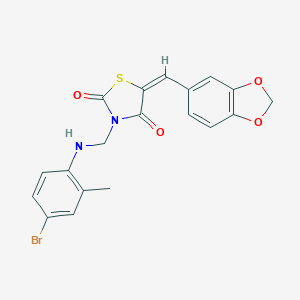 molecular formula C19H15BrN2O4S B461673 5-(1,3-Benzodioxol-5-ylmethylene)-3-[(4-bromo-2-methylanilino)methyl]-1,3-thiazolidine-2,4-dione 