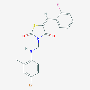 molecular formula C18H14BrFN2O2S B461676 3-[(4-Bromo-2-methylanilino)methyl]-5-(2-fluorobenzylidene)-1,3-thiazolidine-2,4-dione 