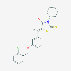 molecular formula C23H22ClNO2S2 B461681 5-{3-[(2-Chlorobenzyl)oxy]benzylidene}-3-cyclohexyl-2-thioxo-1,3-thiazolidin-4-one 