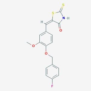 molecular formula C18H14FNO3S2 B461684 5-{4-[(4-Fluorobenzyl)oxy]-3-methoxybenzylidene}-2-thioxo-1,3-thiazolidin-4-one 