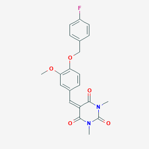 molecular formula C21H19FN2O5 B461687 5-{4-[(4-fluorobenzyl)oxy]-3-methoxybenzylidene}-1,3-dimethyl-2,4,6(1H,3H,5H)-pyrimidinetrione CAS No. 354557-46-3