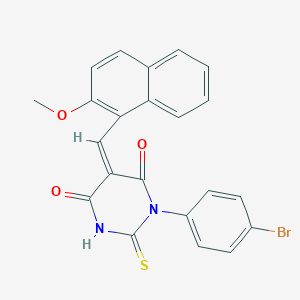 molecular formula C22H15BrN2O3S B461692 1-(4-bromophenyl)-5-[(2-methoxy-1-naphthyl)methylene]-2-thioxodihydro-4,6(1H,5H)-pyrimidinedione 