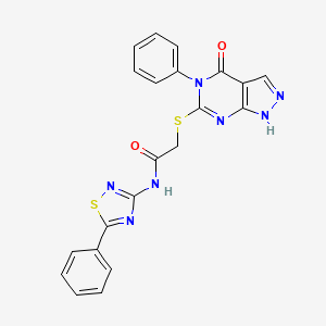 molecular formula C21H15N7O2S2 B4616939 2-[(4-氧代-5-苯基-4,5-二氢-1H-吡唑并[3,4-d]嘧啶-6-基)硫代]-N-(5-苯基-1,2,4-噻二唑-3-基)乙酰胺 