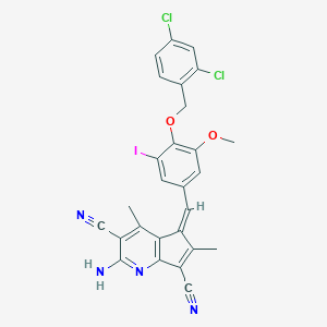 molecular formula C27H19Cl2IN4O2 B461697 (5Z)-2-amino-5-{4-[(2,4-dichlorobenzyl)oxy]-3-iodo-5-methoxybenzylidene}-4,6-dimethyl-5H-cyclopenta[b]pyridine-3,7-dicarbonitrile 
