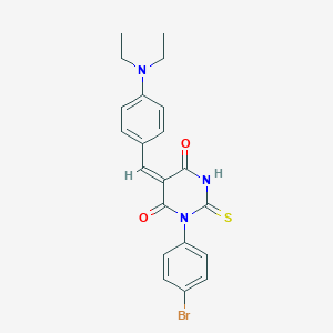 molecular formula C21H20BrN3O2S B461699 (5E)-1-(4-bromophenyl)-5-[4-(diethylamino)benzylidene]-2-thioxodihydropyrimidine-4,6(1H,5H)-dione 