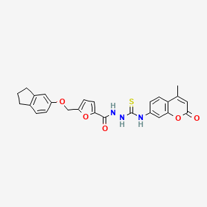 molecular formula C26H23N3O5S B4616994 2-{5-[(2,3-二氢-1H-茚-5-氧基)甲基]-2-呋喃酰}-N-(4-甲基-2-氧代-2H-色烯-7-基)肼基硫代氨基甲酰胺 