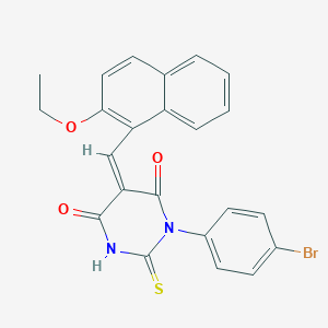 molecular formula C23H17BrN2O3S B461704 1-(4-bromophenyl)-5-[(2-ethoxy-1-naphthyl)methylene]-2-thioxodihydro-4,6(1H,5H)-pyrimidinedione 