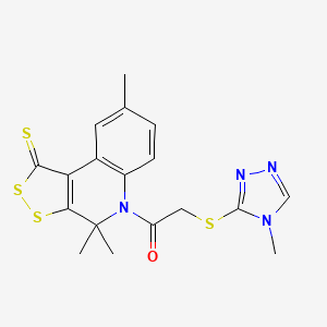 molecular formula C18H18N4OS4 B4617065 4,4,8-trimethyl-5-{[(4-methyl-4H-1,2,4-triazol-3-yl)thio]acetyl}-4,5-dihydro-1H-[1,2]dithiolo[3,4-c]quinoline-1-thione 