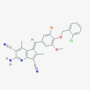 molecular formula C27H20BrClN4O2 B461707 (5E)-2-amino-5-{3-bromo-4-[(2-chlorobenzyl)oxy]-5-methoxybenzylidene}-4,6-dimethyl-5H-cyclopenta[b]pyridine-3,7-dicarbonitrile 