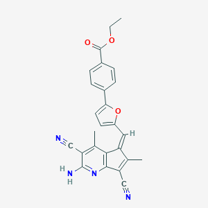 molecular formula C26H20N4O3 B461709 ethyl 4-{5-[(2-amino-3,7-dicyano-4,6-dimethyl-5H-cyclopenta[b]pyridin-5-ylidene)methyl]-2-furyl}benzoate 