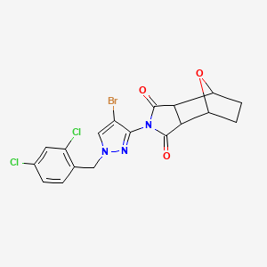 molecular formula C18H14BrCl2N3O3 B4617098 4-[4-bromo-1-(2,4-dichlorobenzyl)-1H-pyrazol-3-yl]-10-oxa-4-azatricyclo[5.2.1.0~2,6~]decane-3,5-dione 