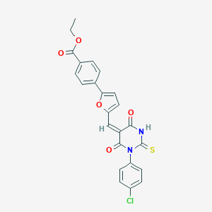 ethyl 4-(5-{(E)-[1-(4-chlorophenyl)-4,6-dioxo-2-thioxotetrahydropyrimidin-5(2H)-ylidene]methyl}furan-2-yl)benzoate
