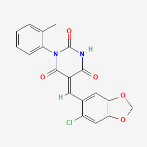molecular formula C19H13ClN2O5 B4617119 5-[(6-氯-1,3-苯二氧唑-5-基)亚甲基]-1-(2-甲苯基)-2,4,6(1H,3H,5H)-嘧啶三酮 
