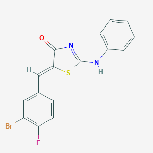 molecular formula C16H10BrFN2OS B461716 (5Z)-2-anilino-5-[(3-bromo-4-fluorophenyl)methylidene]-1,3-thiazol-4-one 