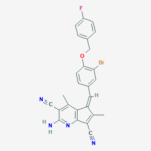 molecular formula C26H18BrFN4O B461718 (5Z)-2-amino-5-[[3-bromo-4-[(4-fluorophenyl)methoxy]phenyl]methylidene]-4,6-dimethylcyclopenta[b]pyridine-3,7-dicarbonitrile 