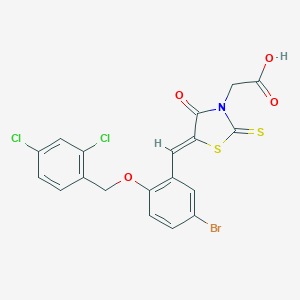 molecular formula C19H12BrCl2NO4S2 B461723 (5-{5-Bromo-2-[(2,4-dichlorobenzyl)oxy]benzylidene}-4-oxo-2-thioxo-1,3-thiazolidin-3-yl)acetic acid 
