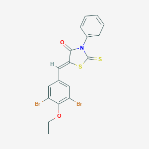 molecular formula C18H13Br2NO2S2 B461724 5-(3,5-Dibromo-4-ethoxybenzylidene)-3-phenyl-2-thioxo-1,3-thiazolidin-4-one 
