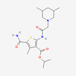 molecular formula C19H29N3O4S B4617258 异丙基 5-(氨基羰基)-2-{[(3,5-二甲基-1-哌啶基)乙酰]氨基}-4-甲基-3-噻吩甲酸酯 