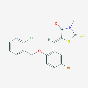 molecular formula C18H13BrClNO2S2 B461727 5-{5-Bromo-2-[(2-chlorobenzyl)oxy]benzylidene}-3-methyl-2-thioxo-1,3-thiazolidin-4-one 
