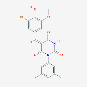 molecular formula C20H17BrN2O5 B461730 (5E)-5-(3-bromo-4-hydroxy-5-methoxybenzylidene)-1-(3,5-dimethylphenyl)pyrimidine-2,4,6(1H,3H,5H)-trione 