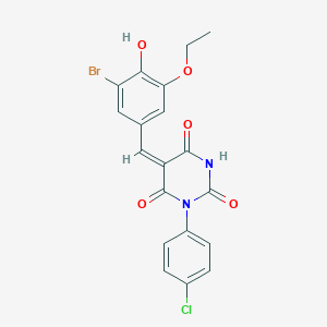 molecular formula C19H14BrClN2O5 B461733 (5E)-5-(3-bromo-5-ethoxy-4-hydroxybenzylidene)-1-(4-chlorophenyl)pyrimidine-2,4,6(1H,3H,5H)-trione 