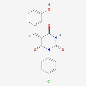 molecular formula C17H11ClN2O4 B461735 (5E)-1-(4-chlorophenyl)-5-(3-hydroxybenzylidene)pyrimidine-2,4,6(1H,3H,5H)-trione 