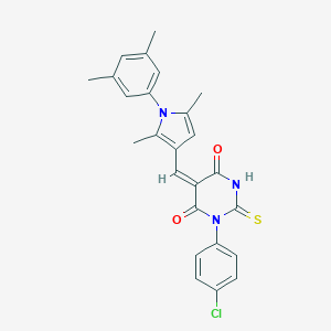 molecular formula C25H22ClN3O2S B461737 1-(4-chlorophenyl)-5-{[1-(3,5-dimethylphenyl)-2,5-dimethyl-1H-pyrrol-3-yl]methylene}-2-thioxodihydro-4,6(1H,5H)-pyrimidinedione 