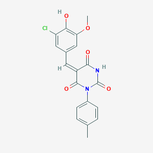 molecular formula C19H15ClN2O5 B461739 (5E)-5-(3-chloro-4-hydroxy-5-methoxybenzylidene)-6-hydroxy-3-(4-methylphenyl)pyrimidine-2,4(3H,5H)-dione 