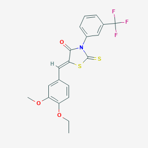 molecular formula C20H16F3NO3S2 B461743 5-(4-Ethoxy-3-methoxybenzylidene)-2-thioxo-3-[3-(trifluoromethyl)phenyl]-1,3-thiazolidin-4-one CAS No. 292173-93-4