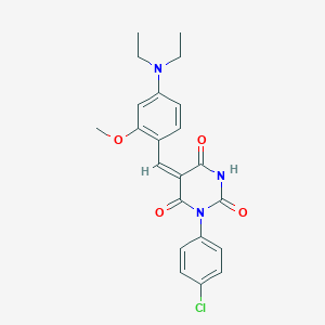 molecular formula C22H22ClN3O4 B461744 (5E)-1-(4-chlorophenyl)-5-[4-(diethylamino)-2-methoxybenzylidene]pyrimidine-2,4,6(1H,3H,5H)-trione 