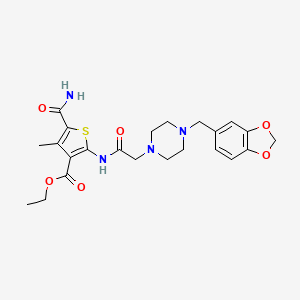 molecular formula C23H28N4O6S B4617442 ethyl 5-(aminocarbonyl)-2-({[4-(1,3-benzodioxol-5-ylmethyl)-1-piperazinyl]acetyl}amino)-4-methyl-3-thiophenecarboxylate 