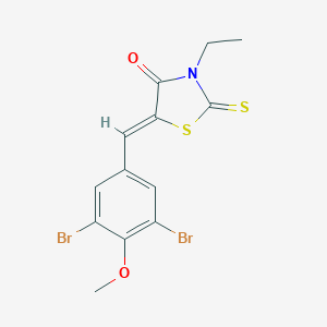 molecular formula C13H11Br2NO2S2 B461746 5-(3,5-Dibromo-4-methoxybenzylidene)-3-ethyl-2-thioxo-1,3-thiazolidin-4-one 