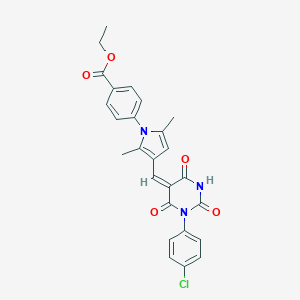 molecular formula C26H22ClN3O5 B461747 ethyl 4-{3-[(1-(4-chlorophenyl)-2,4,6-trioxotetrahydro-5(2H)-pyrimidinylidene)methyl]-2,5-dimethyl-1H-pyrrol-1-yl}benzoate 