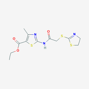molecular formula C12H15N3O3S3 B4617505 ethyl 2-{[(4,5-dihydro-1,3-thiazol-2-ylthio)acetyl]amino}-4-methyl-1,3-thiazole-5-carboxylate 