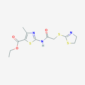 molecular formula C12H15N3O3S3 B4617505 ETHYL 2-{[2-(4,5-DIHYDRO-1,3-THIAZOL-2-YLSULFANYL)ACETYL]AMINO}-4-METHYL-1,3-THIAZOLE-5-CARBOXYLATE 