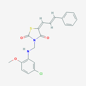 molecular formula C20H17ClN2O3S B461753 3-[(5-Chloro-2-methoxyanilino)methyl]-5-(3-phenyl-2-propenylidene)-1,3-thiazolidine-2,4-dione 