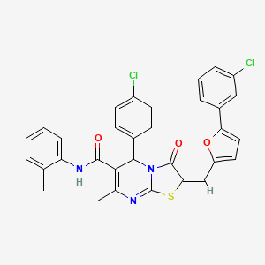 molecular formula C32H23Cl2N3O3S B4617533 5-(4-chlorophenyl)-2-{[5-(3-chlorophenyl)-2-furyl]methylene}-7-methyl-N-(2-methylphenyl)-3-oxo-2,3-dihydro-5H-[1,3]thiazolo[3,2-a]pyrimidine-6-carboxamide 