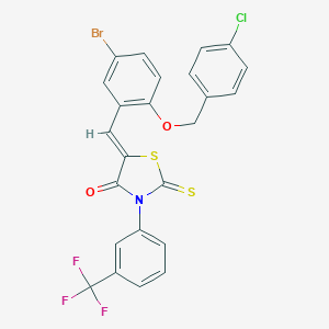 molecular formula C24H14BrClF3NO2S2 B461758 5-{5-Bromo-2-[(4-chlorobenzyl)oxy]benzylidene}-2-thioxo-3-[3-(trifluoromethyl)phenyl]-1,3-thiazolidin-4-one 
