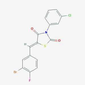 molecular formula C16H8BrClFNO2S B461760 5-(3-Bromo-4-fluorobenzylidene)-3-(3-chlorophenyl)-1,3-thiazolidine-2,4-dione 