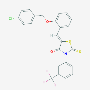 molecular formula C24H15ClF3NO2S2 B461762 5-{2-[(4-Chlorobenzyl)oxy]benzylidene}-2-thioxo-3-[3-(trifluoromethyl)phenyl]-1,3-thiazolidin-4-one 