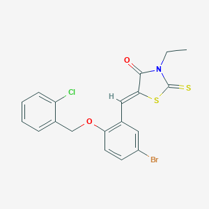 molecular formula C19H15BrClNO2S2 B461765 5-{5-Bromo-2-[(2-chlorobenzyl)oxy]benzylidene}-3-ethyl-2-thioxo-1,3-thiazolidin-4-one 