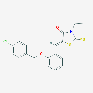 molecular formula C19H16ClNO2S2 B461767 5-{2-[(4-Chlorobenzyl)oxy]benzylidene}-3-ethyl-2-thioxo-1,3-thiazolidin-4-one 