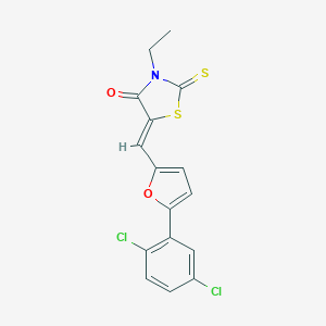 molecular formula C16H11Cl2NO2S2 B461770 5-{[5-(2,5-Dichlorophenyl)-2-furyl]methylene}-3-ethyl-2-thioxo-1,3-thiazolidin-4-one 
