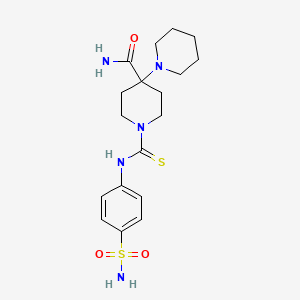 molecular formula C18H27N5O3S2 B4617743 1'-({[4-(氨基磺酰)苯基]氨基}羰基硫代)-1,4'-联哌啶-4'-甲酰胺 