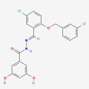 molecular formula C21H16Cl2N2O4 B4617824 N'-{5-chloro-2-[(3-chlorobenzyl)oxy]benzylidene}-3,5-dihydroxybenzohydrazide 