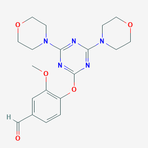 molecular formula C19H23N5O5 B461785 4-{[4,6-Di(morpholin-4-yl)-1,3,5-triazin-2-yl]oxy}-3-methoxybenzaldehyde CAS No. 292168-54-8